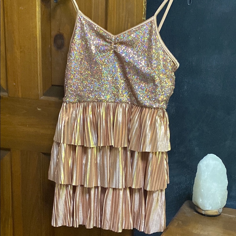 Weissman Champagne Sequin Tiered Dress